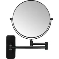 Markenlos Kosmetikspiegel mit 5-facher Vergrößerung, schwarz, 360° drehbar, doppelseitig, ausziehbar, Rasierspiegel, Wandmontage, Durchmesser 20 cm