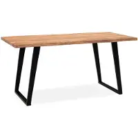 Wohnling Schreibtisch 180x90x76 cm Akazie Massivholz / Metall Computertisch Baumkante Homeoffice Bürotisch Massiv mit U-Beinen in Schwarz Holztisch