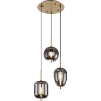 Globo Lighting Hängeleuchte Metall messingfarben, matt, Glas, Kabel PVC schwarz, Höhe kürzbar, 3 Hänger mit unterschiedlichen Gläser, ø: 460mm, H: 1200mm, exkl. 3x E14 40W 230V