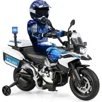 Costway Polizeimotorrad für Kinder, Akkubetriebenes Motorrad mit 2 abnehmbaren Stützrädern, langsamer Start, Sirenenlicht, MP3, USB, Musik, BMW-lizensiertes Fahrzeug für 3-8 Jahre alte Kinder