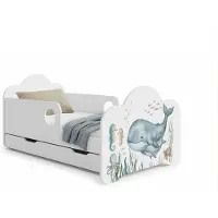 Happy Babies Novula Kinderbett mit Rausfallschutz Junge 140x70 Bett für Kinderzimmer mit Schublade Matratze Einzelbett für Kinder, Fisch