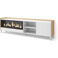 Skraut Home TV-Möbel Holzeffekt weiß und eiche 212x35x61cm Kamin mit Feuereffekt