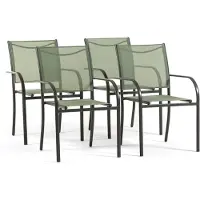Idea New Garden Srl 4er Set stapelbare Gartenstühle mit Armlehnen aus Stahl und 2x1 Textilene für Terrasse, Balkon, Veranda, Bar und Restaurant, platzsparend und wetterbeständig für den Außenbereich – Elena/Grün