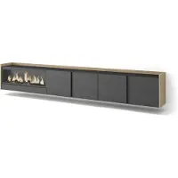 Skraut Home TV-Möbel Holzeffekt schwarz eiche 315x35x50cm Kamin mit Feuereffekt