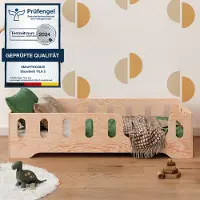 Smartwood Kinderbett 70x140 Holz Montessori Bodenbett mit Rausfallschutz und Lattenrost - Niedriges Bett für Jungen und Mädchen TILA 2P - Naturholz