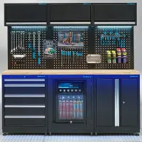 Datona Werkstatteinrichtung PREMIUM Eichenplatte mit Kühlschrank – 204 cm breit