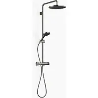 Dornbracht Showerpipe mit Brause-Thermostat ohne Handbrause, Ausladung Standbrause 450mm, Kopfbrause 300mm, 34460979-19, Farbe: Dark Chrome