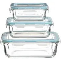 5five Simply Smart Frischhaltedosen-Set Clipeat S 3-tlg., Glas, Kunststoff, Blau, 169281