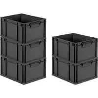 Proregal SparSet 5x Eurobox Nextgen Grip HxBxT 22x30x40cm 20 Liter Griffe Geschlossen Schwarz Eurobehälter Transportbox Transportbehälter