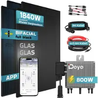 SUNNIVA 1840W Balkonkraftwerk BIFAZIAL FULLBLACK komplett Steckdose DEYE800W Wechselrichter, PV Solaranlage, 5m Kabel, Bluetooth WIFI