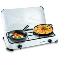 Kemper Tragbarer 2-Flammen-Gaskocher 2600W Weiß lackiert Deckel Kochplatte