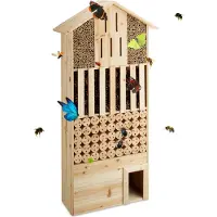 Relaxdays Insektenhotel XXL stehend, Nisthilfe für Biene, Schmetterling, Igelhaus, Holz, HxBxT: 118 x 57 x 24 cm, natur