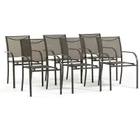 Idea New Garden Srl 6er Set stapelbare Gartenstühle mit Armlehnen aus Stahl und 2x1 Textilene für Terrasse, Balkon, Veranda, Bar und Restaurant, platzsparend und wetterbeständig für den Außenbereich – Elena/Grau