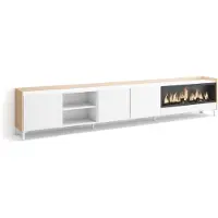 Skraut Home TV-Möbel Holzeffekt weiß und eiche 315x35x61cm Kamin mit Feuereffekt