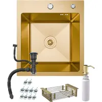 ANW Home Spülbecken Küchenspüle 40x50 cm, Spüle Küche als Einbauspüle in Gold PVD aus 304 Edelstahl, Nano-beschichtete Oberfläche, Tiefe 22 cm