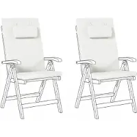 Beliani Auflagen 2er Set Cremeweiß Stoff 106x50x5 cm mit Befestigungsbändern UV-Beständig Moderne Sitzauflage für Niederlehner Gartenstuhl