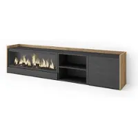 Skraut Home TV-Möbel Holzeffekt schwarz eiche 212x35x50cm Kamin mit Feuereffekt