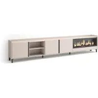 Skraut Home TV-Möbel Holzeffekt beige 315x35x61cm Kamin mit Feuereffekt XXL