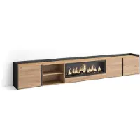 Skraut Home TV-Möbel Holzeffekt eiche schwarz 315x35x50cm Kamin mit Feuereffekt