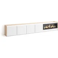 Skraut Home TV-Möbel Holzeffekt weiß und eiche 315x35x50cm Kamin mit Feuereffekt