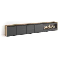 Skraut Home TV-Möbel Holzeffekt schwarz eiche 315x35x50cm Kamin mit Feuereffekt