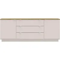 Preisbrecher Sideboard >GANYMEDE< 2 Türen, 3 Schübe, Mauvella Eiche / Sand - 224,5x85,7x41,3cm (BxHxT)