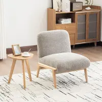 OKWISH Polsterstuhl Schlichtes Design Loungesessel mit Rückenlehne Chenille-Stoff kombiniert mit einem Holzrahmen Geeignet für kleine Wohnungen Grau