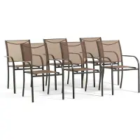 Idea New Garden Srl 6er Set stapelbare Gartenstühle mit Armlehnen aus Stahl und 2x1 Textilene für Terrasse, Balkon, Veranda, Bar und Restaurant, platzsparend und wetterbeständig für den Außenbereich – Elena/Braun
