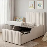 Xkiss Polsterbett mit Hydraulisches und Großem Stauraum Kinderbett Jugendbett 90 x 200cm beige