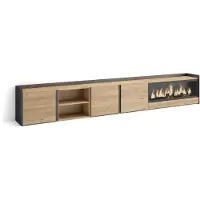 Skraut Home TV-Möbel Holzeffekt eiche schwarz 315x35x50cm Kamin mit Feuereffekt