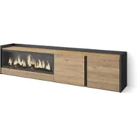Skraut Home TV-Möbel Holzeffekt eiche schwarz 212x35x50cm Kamin mit Feuereffekt