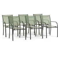 Idea New Garden Srl 6er Set stapelbare Gartenstühle mit Armlehnen aus Stahl und 2x1 Textilene für Terrasse, Balkon, Veranda, Bar und Restaurant, platzsparend und wetterbeständig für den Außenbereich – Elena/Grün