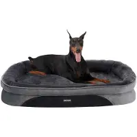 OEM Grosses Orthopädisches Hundebett, vierseitiges Nackenrolkissen, Anti-Slip-Boden, Hundematt, abnehmbar und waschbar, groß für große Hunde, 122 x 90 x 19 cm, dunkelgrau