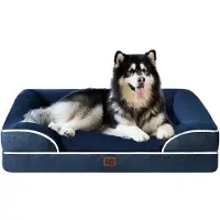 OEM XXL Hundebett 132x104x20cm, Traumschaum, Waschbar, Wasserfest, Antirutsch, Hochrand, Marineblau