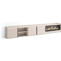 Skraut Home TV-Möbel Holzeffekt beige 315x35x50cm Kamin mit Feuereffekt XXL