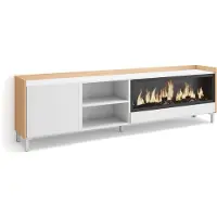 Skraut Home TV-Möbel Holzeffekt weiß und eiche 212x35x61cm Kamin mit Feuereffekt