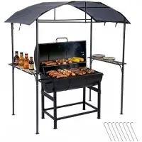Relaxdays Grill Pavillon, HxBxT: 230 x 210 x 116 cm, mit Seitenregalen, Metall, Polyester, Grillhütte Garten, anthrazit