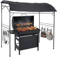 Relaxdays Grill Pavillon, HxBxT: 220 x 220 x 150 cm, 8 Haken, Metall, Polyester, Grillhütte Garten, Grillzelt, anthrazit