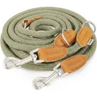 Rudelkönig Hundeleine Emma Verstellbar 230 cm Kletterseil mit Lederdetails Grün