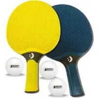 Best Sporting Tischtennisschläger Outdoor, 5-teiliges Set, aus Holz, gelb/blau, 2 Schläger & 3 Bälle