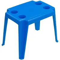 BOTLE Gartentisch Strandtisch Blau Pooltisch aus Kunststoff gemütlich leicht Schirmloch Bis zu 35mm Maße 40 cm x 59 cm H 45 cm Picknicktisch Schachspiel Trinköffnungen Campingtisch Getränkehalter
