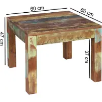 Wohnling Couchtisch KALKUTTA 60 x 47 x 60 cm Massivholz Beistelltisch Shabby-Chic Wohnzimmer Tisch aus Bootsholz Sofatisch quadratisch