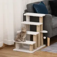 SUCCESS COURIER Haustiertreppe mit Kratzbaum 4-stufig für Katzen und Hunde - Robuste Spanplatte mit Plüsch für Sicherheit und Komfort