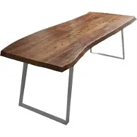 Sam Esstisch Baumkante Akazie nussbaum 240 x 100 schräges U-Gestell silber HALMSTAD