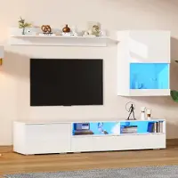Nobrand Wandmontiertes TV-Möbel, 3-teiliges mit Vitrinen und Regale, LED-Beleuchtung, für Fernseher bis zu 80 Zoll, Weiß