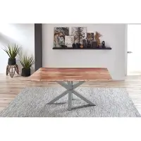 Sam Esstisch Baumkante massiv Akazie natur 160 cm Spider-Gestell silber QUINCY