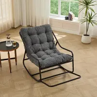 SUCCESS COURIER Schaukelstuhl für den Außenbereich, bequemes Kissen, mit weichem, dickem Polster, für Wohnzimmer, Schlafzimmer, Lesezimmer, schwarzer Rahmen mit grauem Kissen