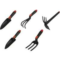 Brixo Set mit 5 Gartengeräten mit Hacke - Breitschläger - Feinschläger - Mini Gabel 3 Zinken - Rateau 3 Zinken