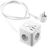 McPower Steckdosenwürfel 1300667, 1,5 m Kabel, 3x Schutzkontakt, 2x USB-A, 1x USB-C, mit Schalter, weiß