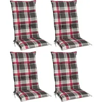 Beautissu 4er Set Hochlehner Auflagen Set 120x50 cm Polster Rot Kariert